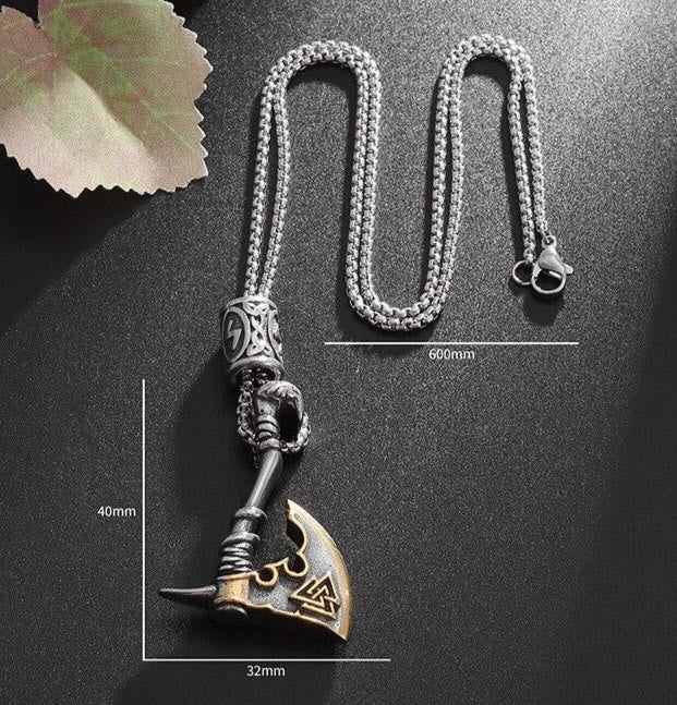 FREE Today:"Viking Valor" Nordic Battle Axe Necklace with Odin's Valknut and Rune Bead Two-Tone Warrior Talisman - image 6