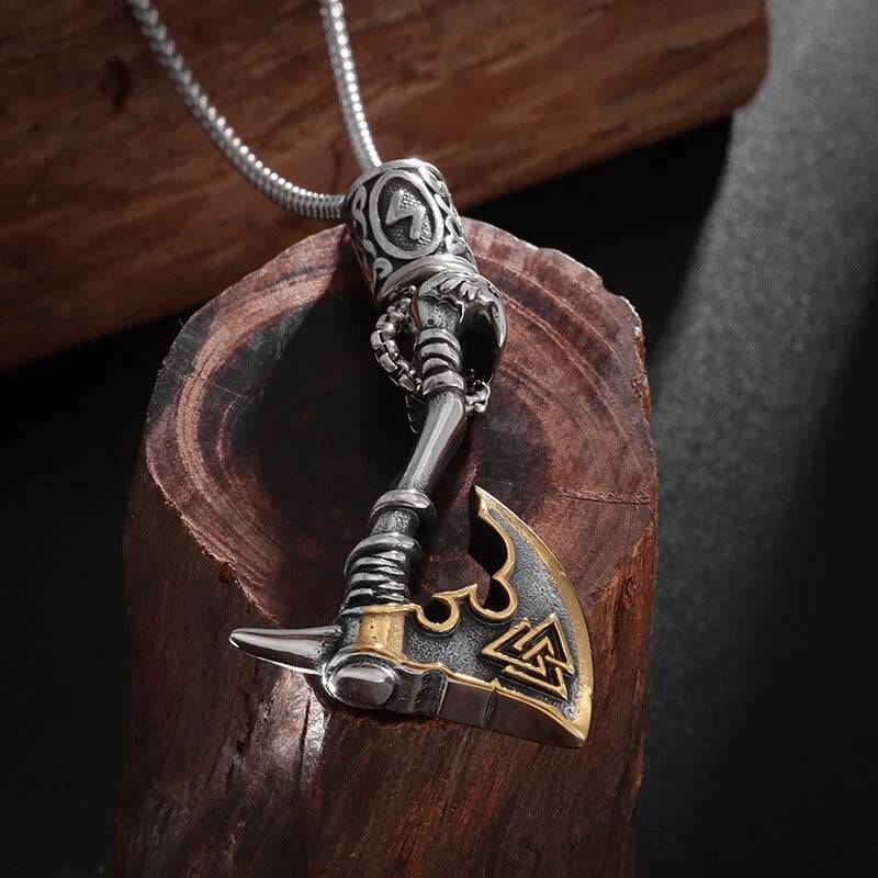 FREE Today:"Viking Valor" Nordic Battle Axe Necklace with Odin's Valknut and Rune Bead Two-Tone Warrior Talisman - image 1
