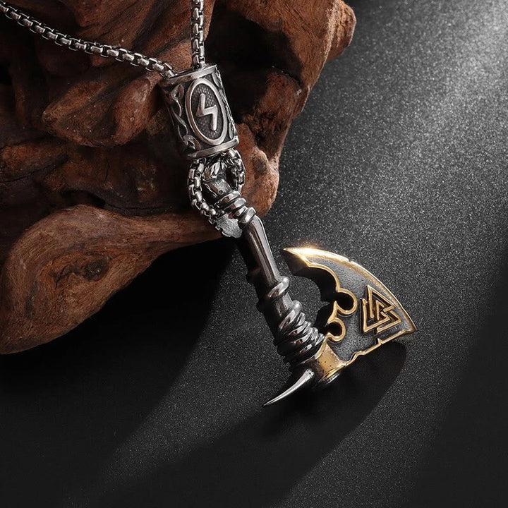 FREE Today:"Viking Valor" Nordic Battle Axe Necklace with Odin's Valknut and Rune Bead Two-Tone Warrior Talisman - image 4
