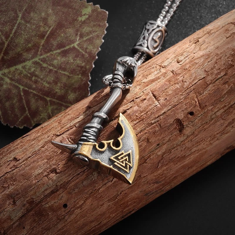 FREE Today:"Viking Valor" Nordic Battle Axe Necklace with Odin's Valknut and Rune Bead Two-Tone Warrior Talisman - image 5
