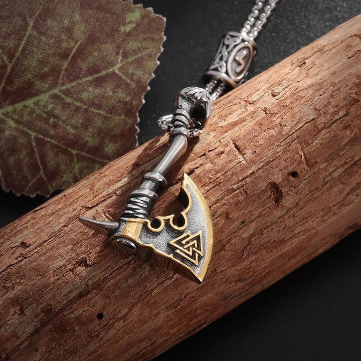 FREE Today:"Viking Valor" Nordic Battle Axe Necklace with Odin's Valknut and Rune Bead Two-Tone Warrior Talisman - image 5