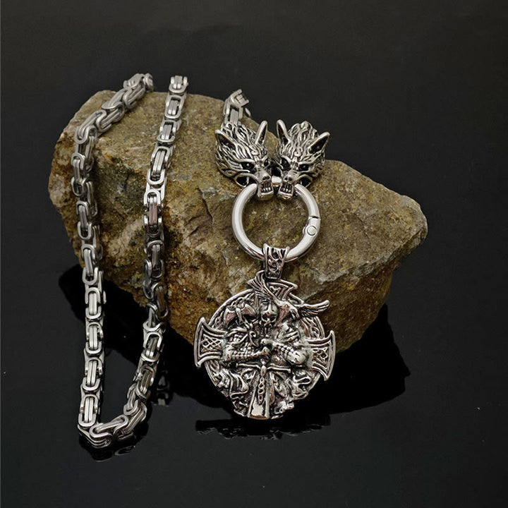 FREE Today: Viking Fenrir Wolf Head and Celtic Cross Stainless Steel Necklace - image 3