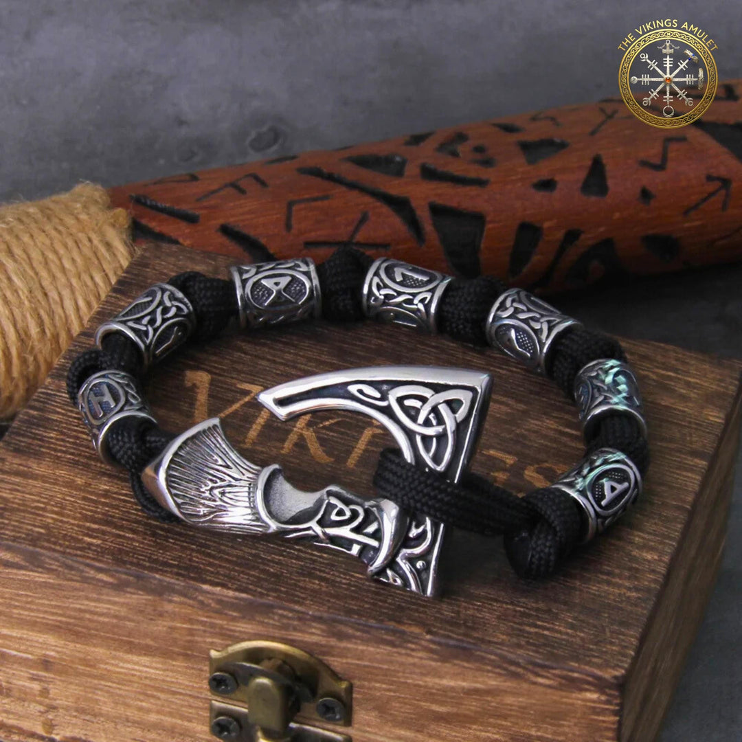 FREE Today: Norse Vikings Axe Celtic Knot Runes Beads Wrap Paracord Bracelet - image 4