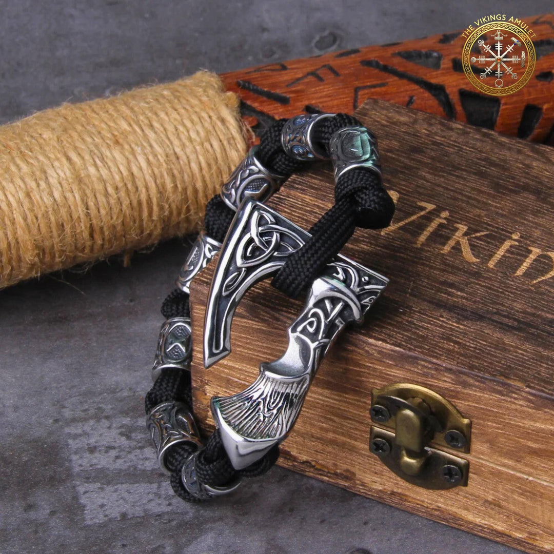 FREE Today: Norse Vikings Axe Celtic Knot Runes Beads Wrap Paracord Bracelet - image 7