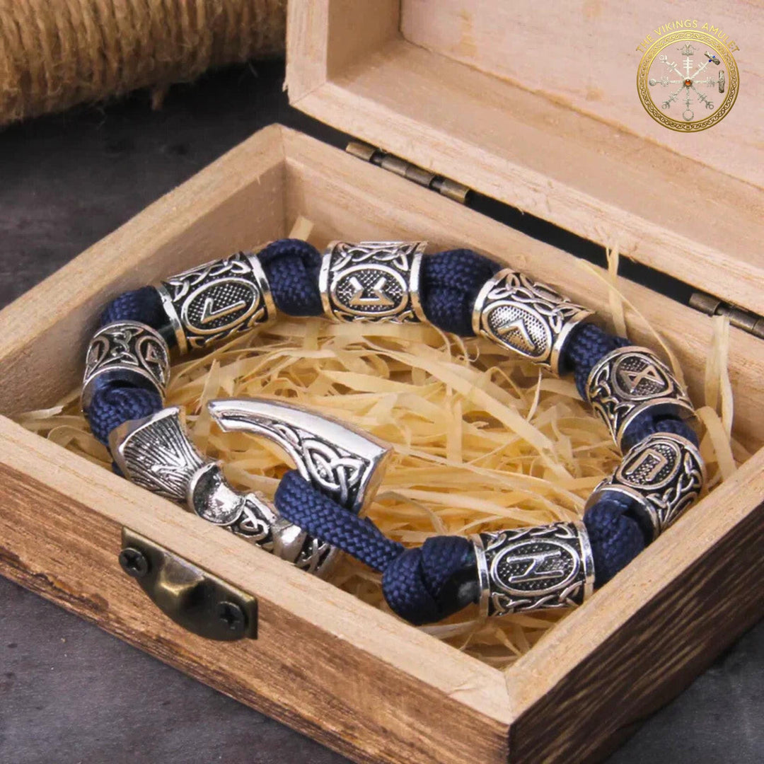 FREE Today: Norse Vikings Axe Celtic Knot Runes Beads Wrap Paracord Bracelet - Blue - 23cm - image 9