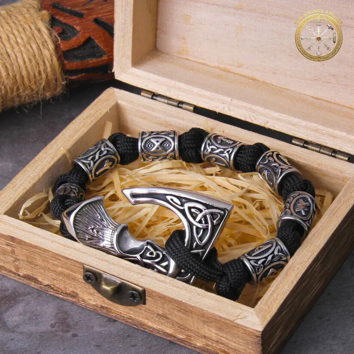 FREE Today: Norse Vikings Axe Celtic Knot Runes Beads Wrap Paracord Bracelet - Black - 23cm - image 0