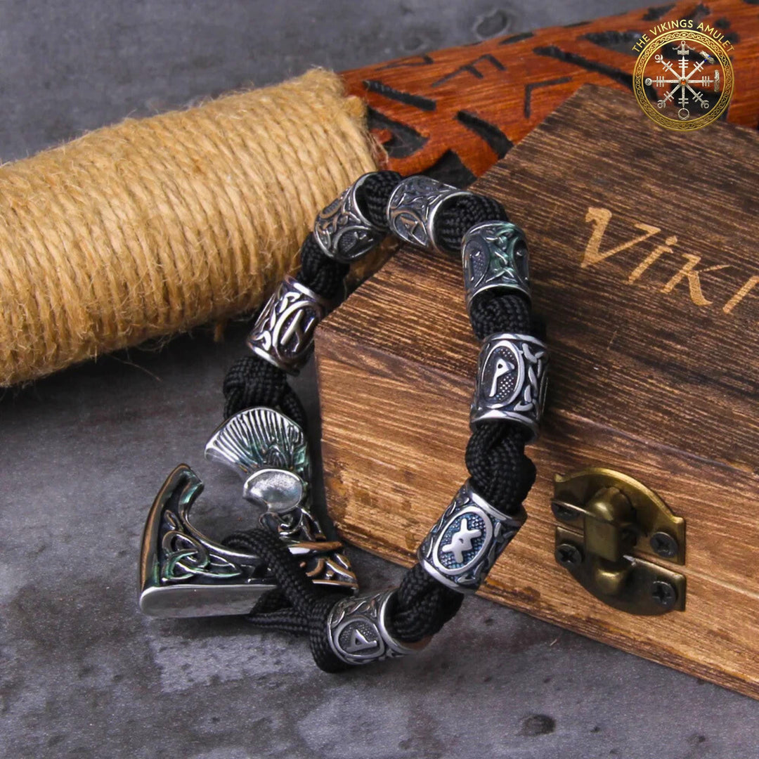 FREE Today: Norse Vikings Axe Celtic Knot Runes Beads Wrap Paracord Bracelet - image 6