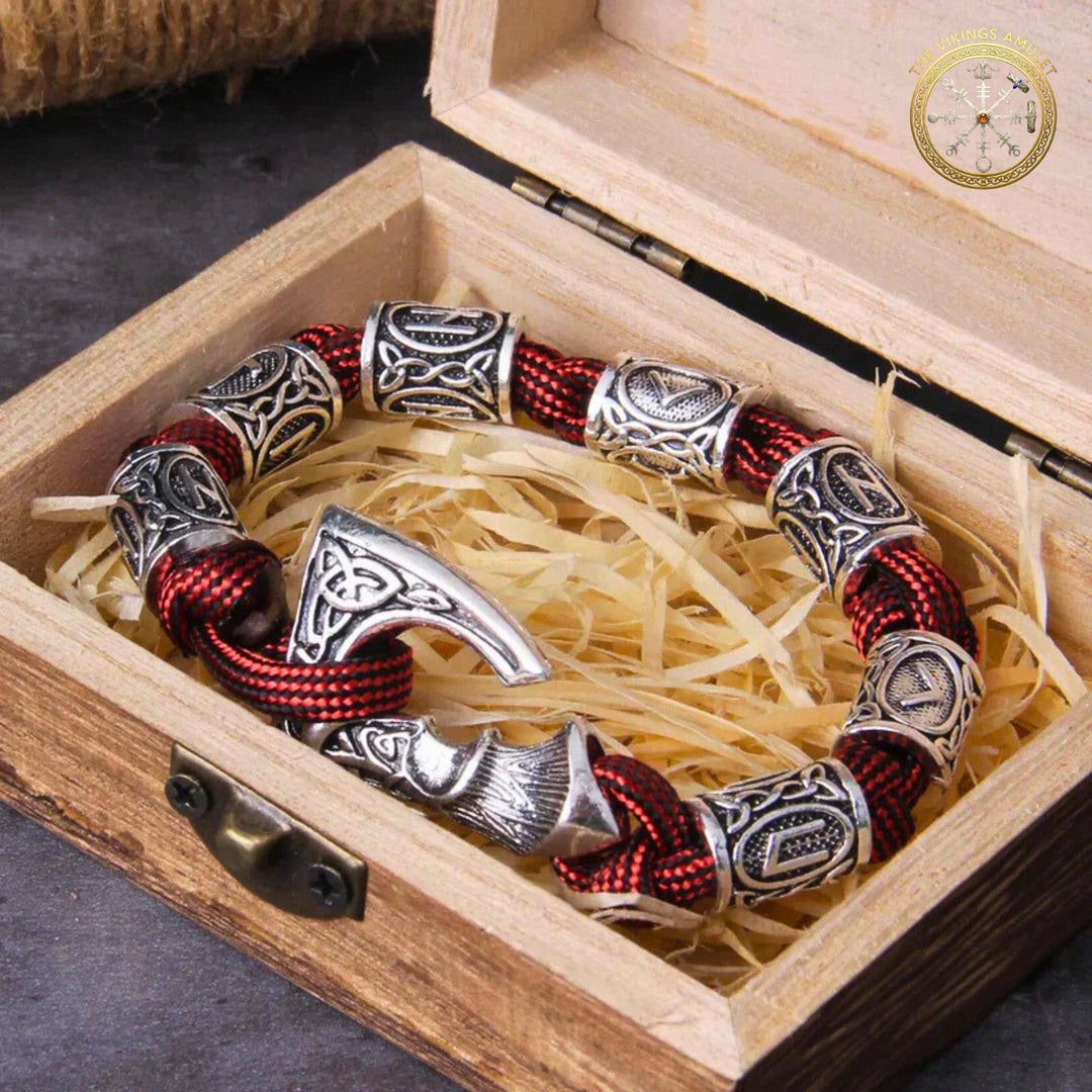 FREE Today: Norse Vikings Axe Celtic Knot Runes Beads Wrap Paracord Bracelet - Red & Black - 23cm - image 16