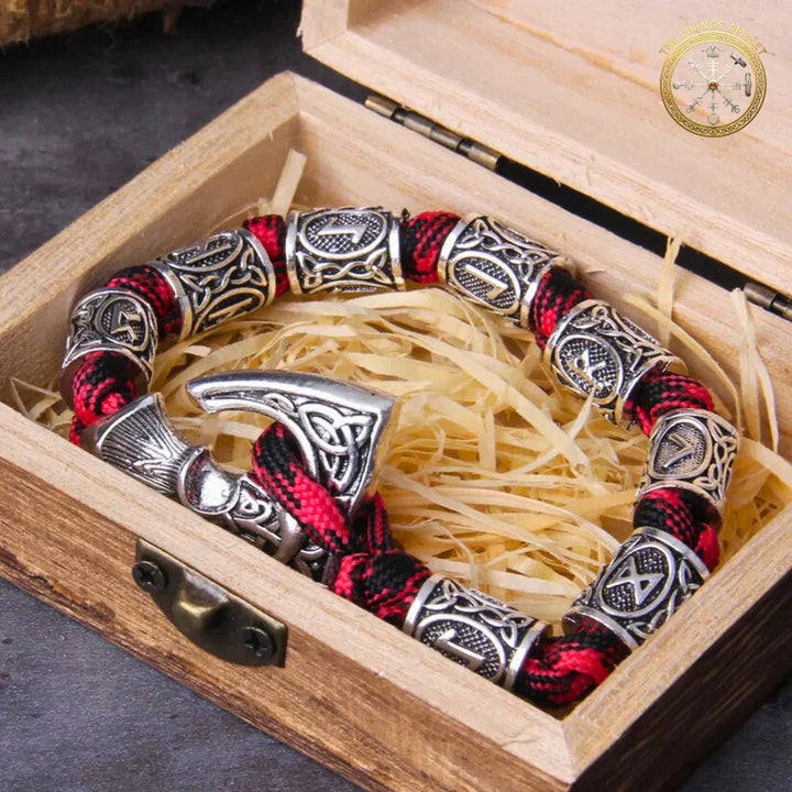 FREE Today: Norse Vikings Axe Celtic Knot Runes Beads Wrap Paracord Bracelet - Camo Red - 23cm - image 12