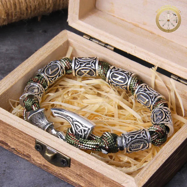 FREE Today: Norse Vikings Axe Celtic Knot Runes Beads Wrap Paracord Bracelet - Camo Green - 23cm - image 14