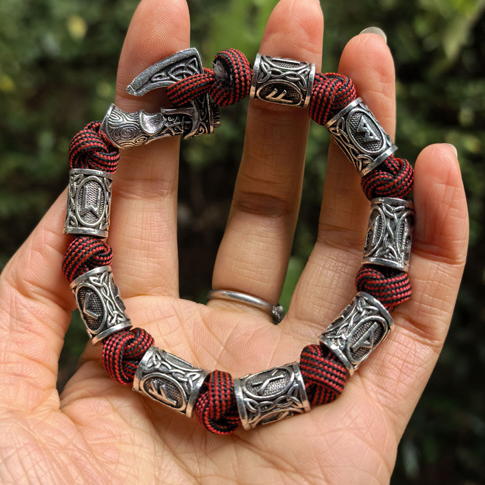 FREE Today: Norse Vikings Axe Celtic Knot Runes Beads Wrap Paracord Bracelet - image 17