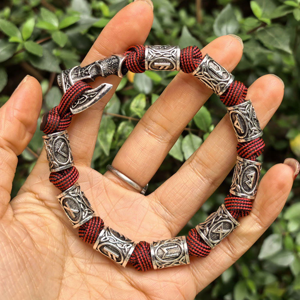 FREE Today: Norse Vikings Axe Celtic Knot Runes Beads Wrap Paracord Bracelet - image 18