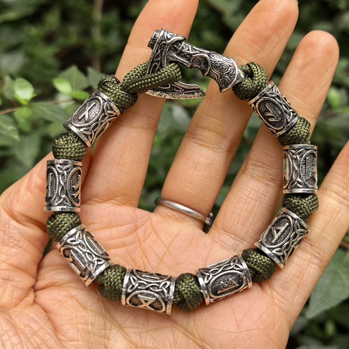 FREE Today: Norse Vikings Axe Celtic Knot Runes Beads Wrap Paracord Bracelet - Green - 23cm - image 8