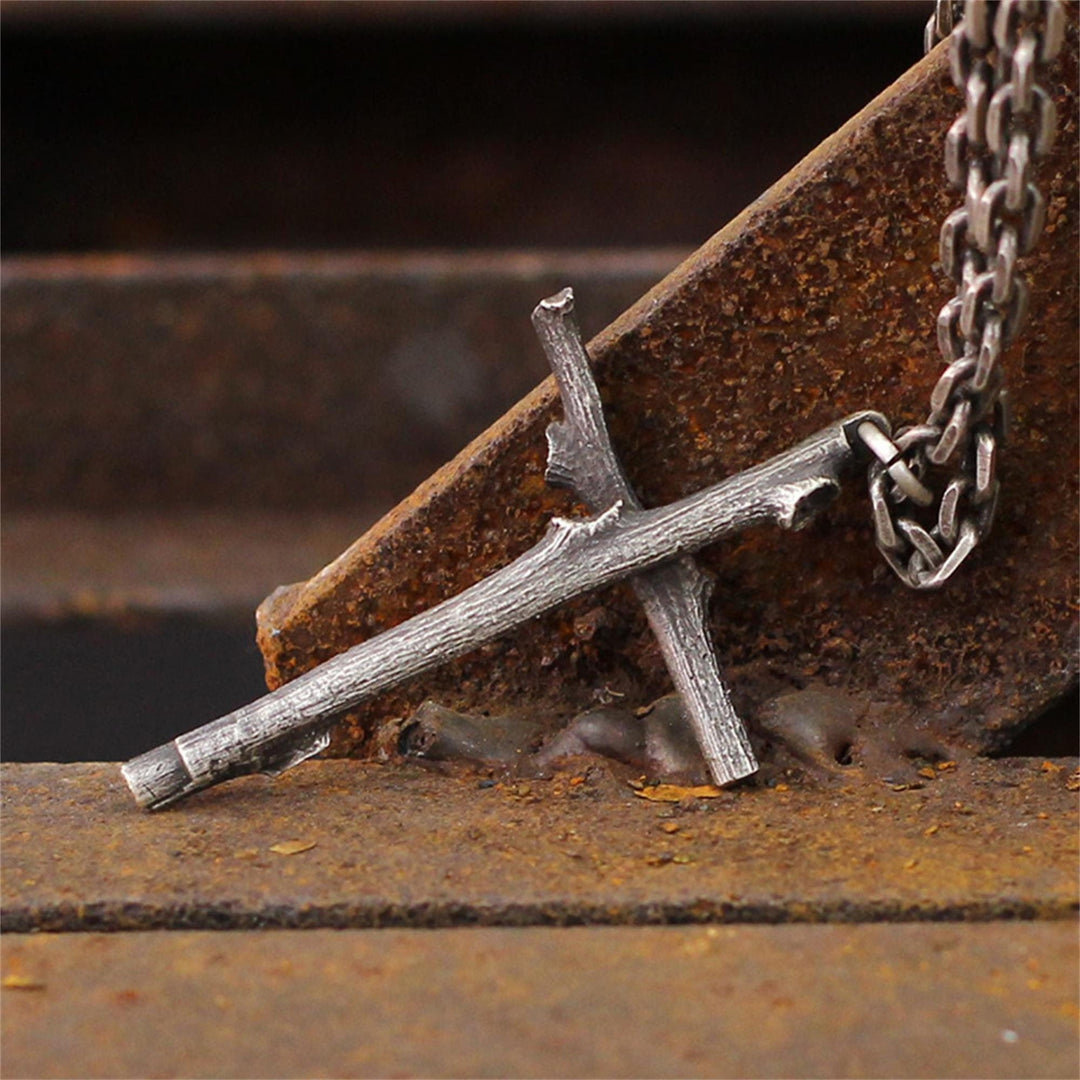 FREE Today: Vintage Metal Twig Cross Pendant Dark Aesthetic Goth Necklace - image 4