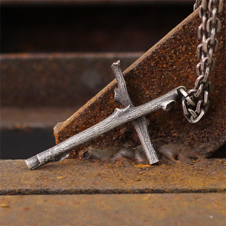 FREE Today: Vintage Metal Twig Cross Pendant Dark Aesthetic Goth Necklace - image 4