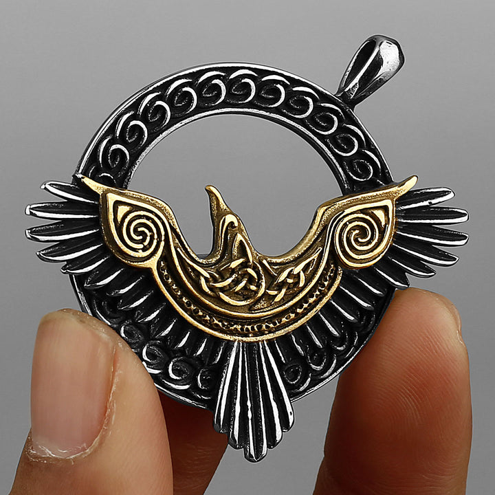 FREE Today: Nordic Men's Vintage Viking Odin Crow Titanium Steel Pendant Necklace - Gold - image 0
