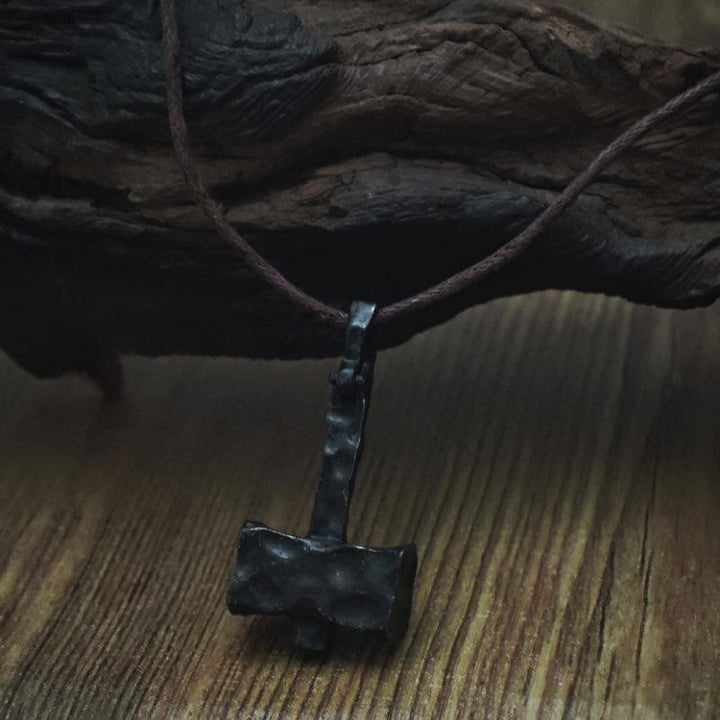 FREE Today: Viking Thor Hammer Pendant Men's Necklace – Rustic Iron Amulet with Cord - Black - Leather Cord - image 9