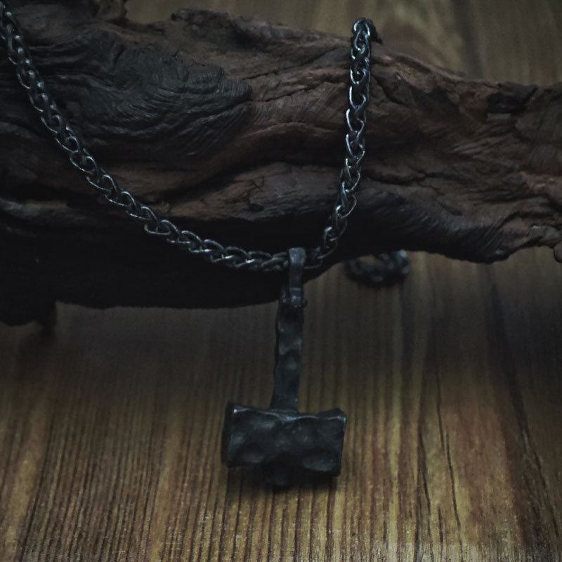 FREE Today: Viking Thor Hammer Pendant Men's Necklace – Rustic Iron Amulet with Cord - Black - Chain - image 7
