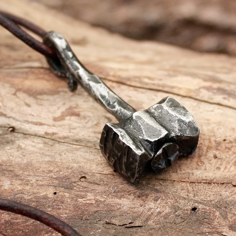 FREE Today: Viking Thor Hammer Pendant Men's Necklace – Rustic Iron Amulet with Cord - Bronze - Leather Cord - image 3