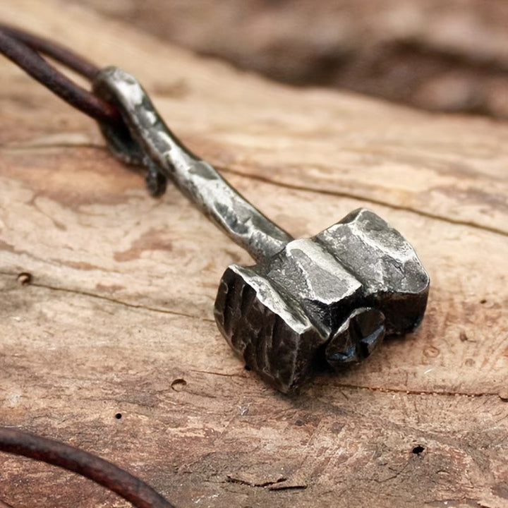 FREE Today: Viking Thor Hammer Pendant Men's Necklace – Rustic Iron Amulet with Cord - Bronze - Leather Cord - image 3