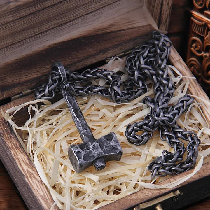FREE Today: Viking Thor Hammer Pendant Men's Necklace – Rustic Iron Amulet with Cord - Bronze - Chain - image 0