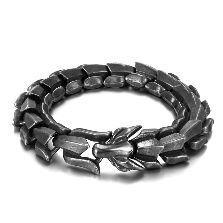 FREE Today: Viking Style Vintage Dragon Scale Alloy Bracelet - Black - 23cm - image 1