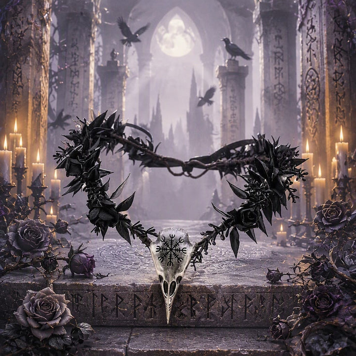 FREE Today: Goddess of Death Hela - Norsemythology Gothic Raven Skull Black Elf Flower Headband Crown - Raven Skull - image 0