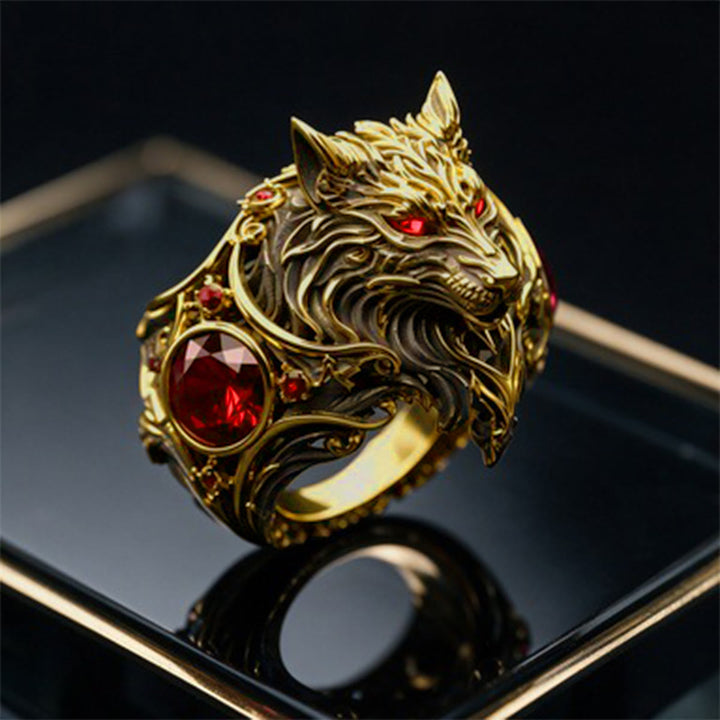FREE Today: Nordic Viking War Wolf Head Ruby Mens Ring Halloween Jewelry - image 3