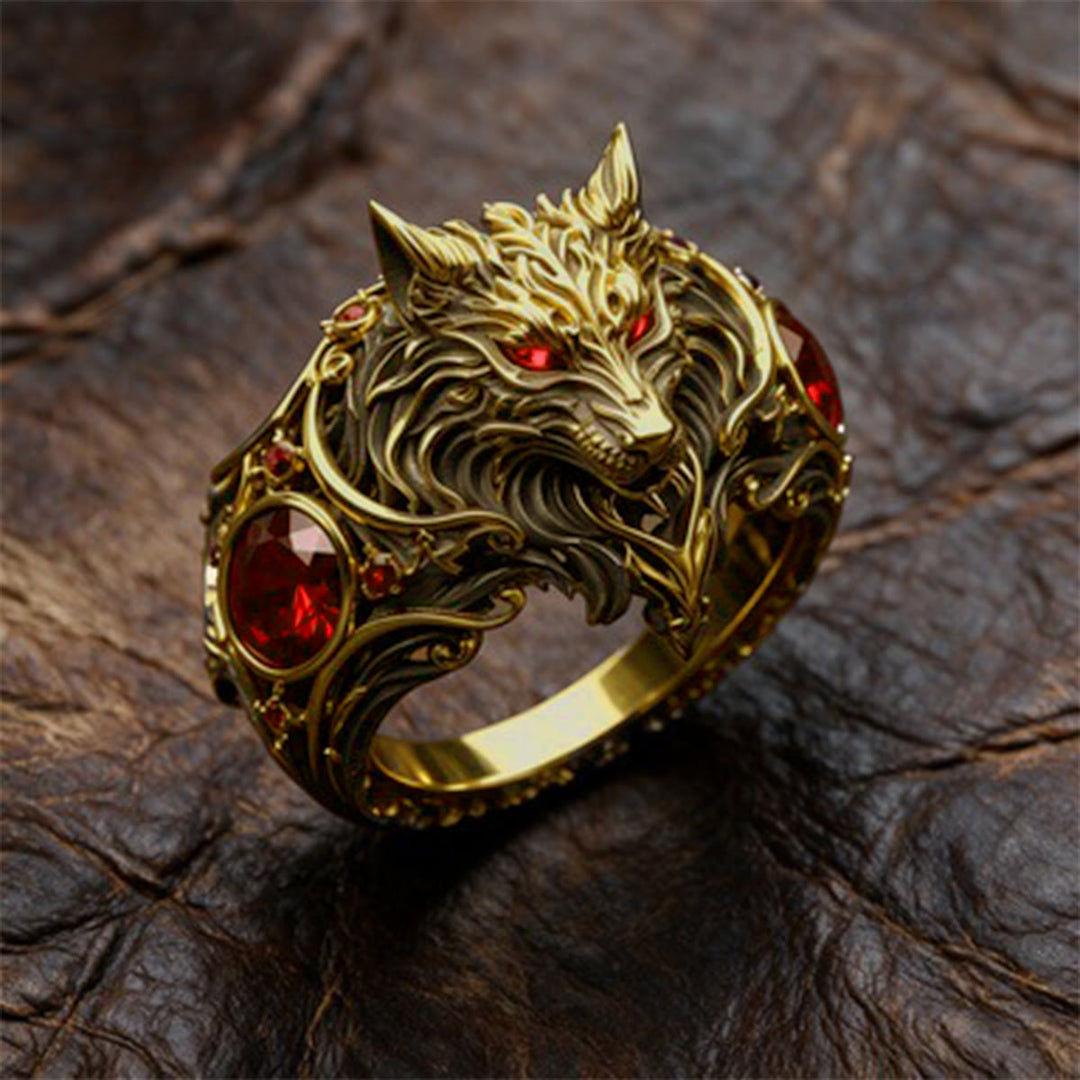 FREE Today: Nordic Viking War Wolf Head Ruby Mens Ring Halloween Jewelry - image 2