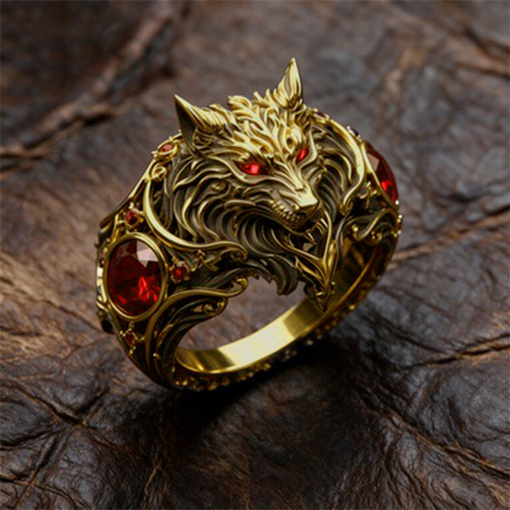 FREE Today: Nordic Viking War Wolf Head Ruby Mens Ring Halloween Jewelry - image 2