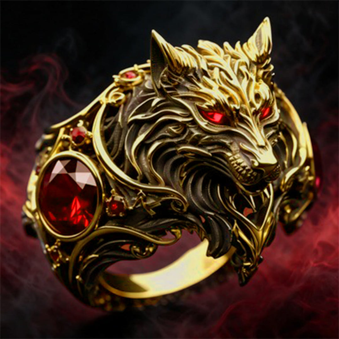 FREE Today: Nordic Viking War Wolf Head Ruby Mens Ring Halloween Jewelry - US 13 - image 0