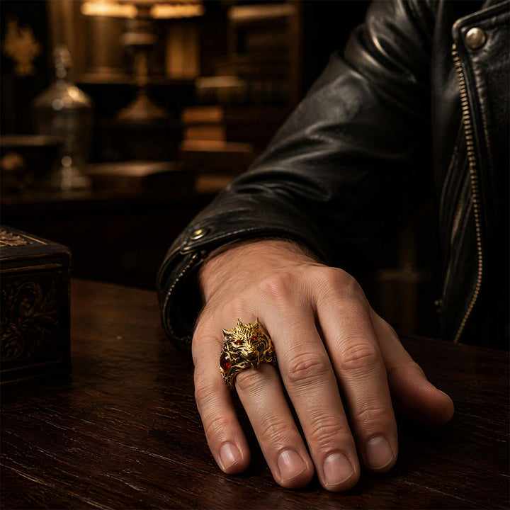 FREE Today: Nordic Viking War Wolf Head Ruby Mens Ring Halloween Jewelry - image 1