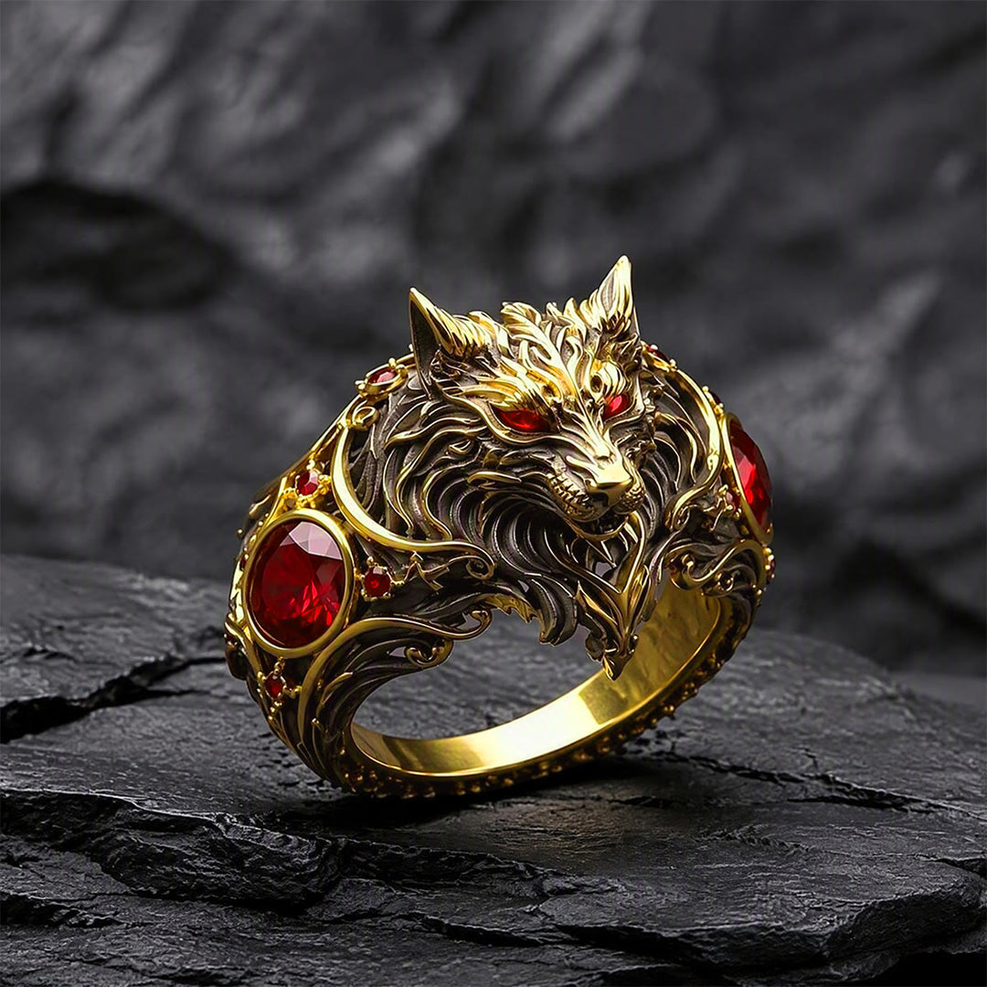 FREE Today: Nordic Viking War Wolf Head Ruby Mens Ring Halloween Jewelry - image 6