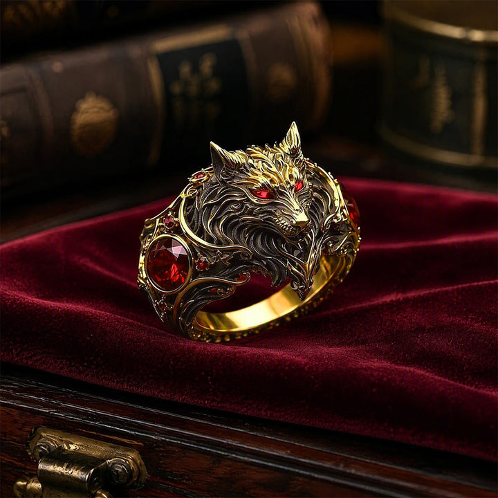 FREE Today: Nordic Viking War Wolf Head Ruby Mens Ring Halloween Jewelry - image 4