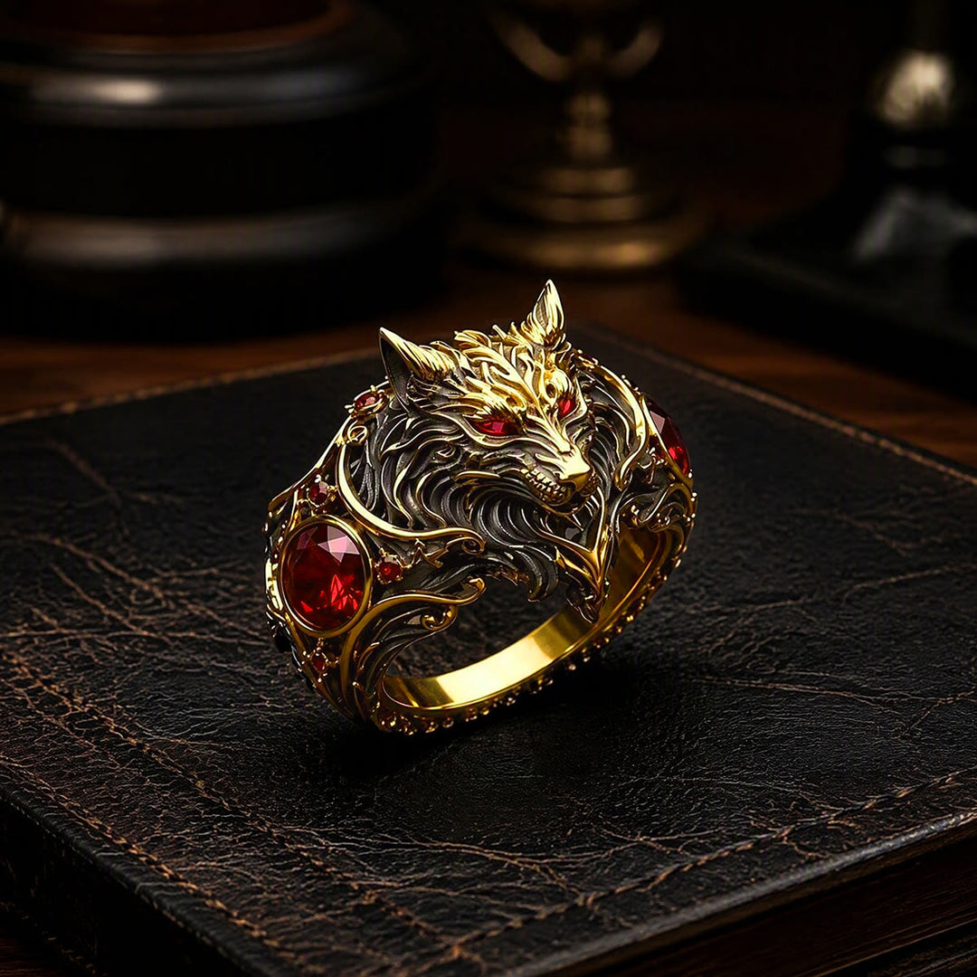 FREE Today: Nordic Viking War Wolf Head Ruby Mens Ring Halloween Jewelry - image 5
