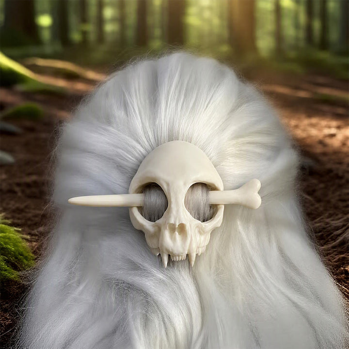 FREE Today: 1Pcs Vintage Viking Dragon Hairpin Punk Skull Hair Clip Gothic Women's Hair Stick - White Cat Skull (Size:7cm*5cm & stick 9.5cm ) - image 0
