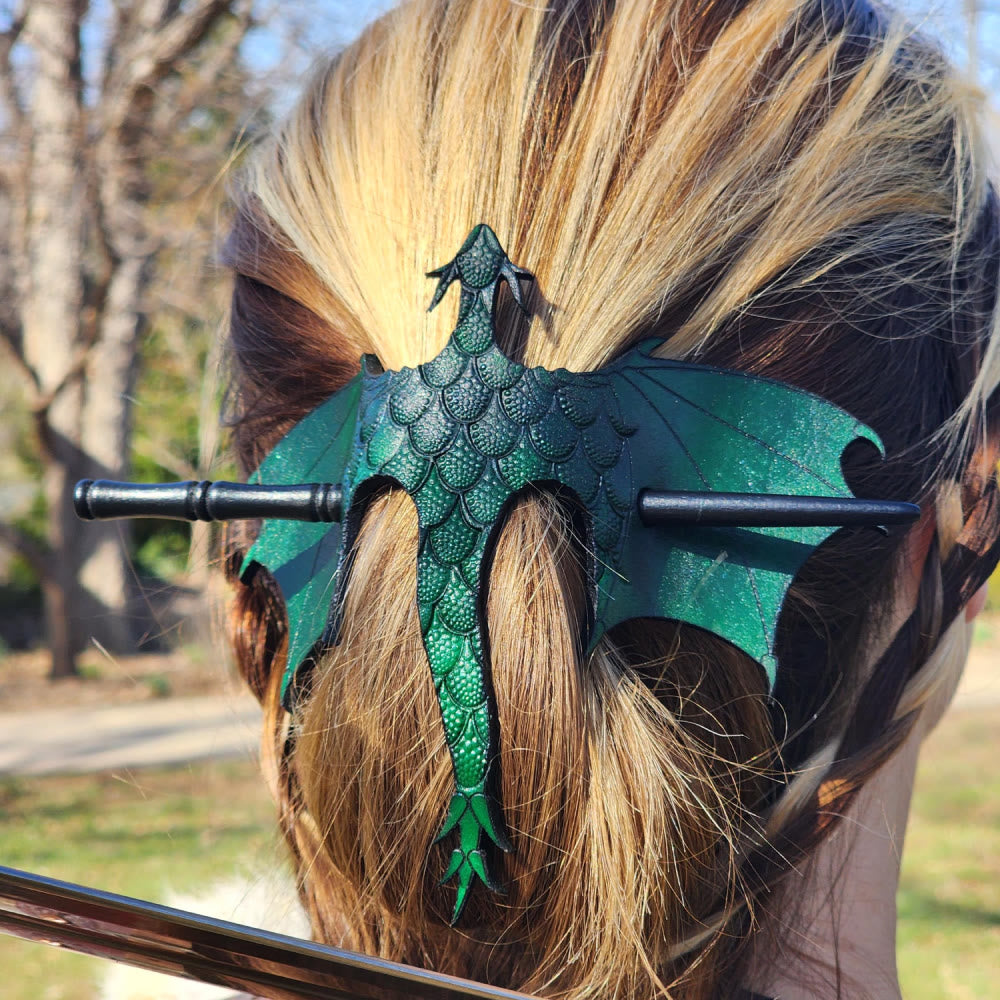FREE Today: Handmade Tooled Leather Dragon Hair Slide with Wood Stick Viking Thrones Accessory - image 4