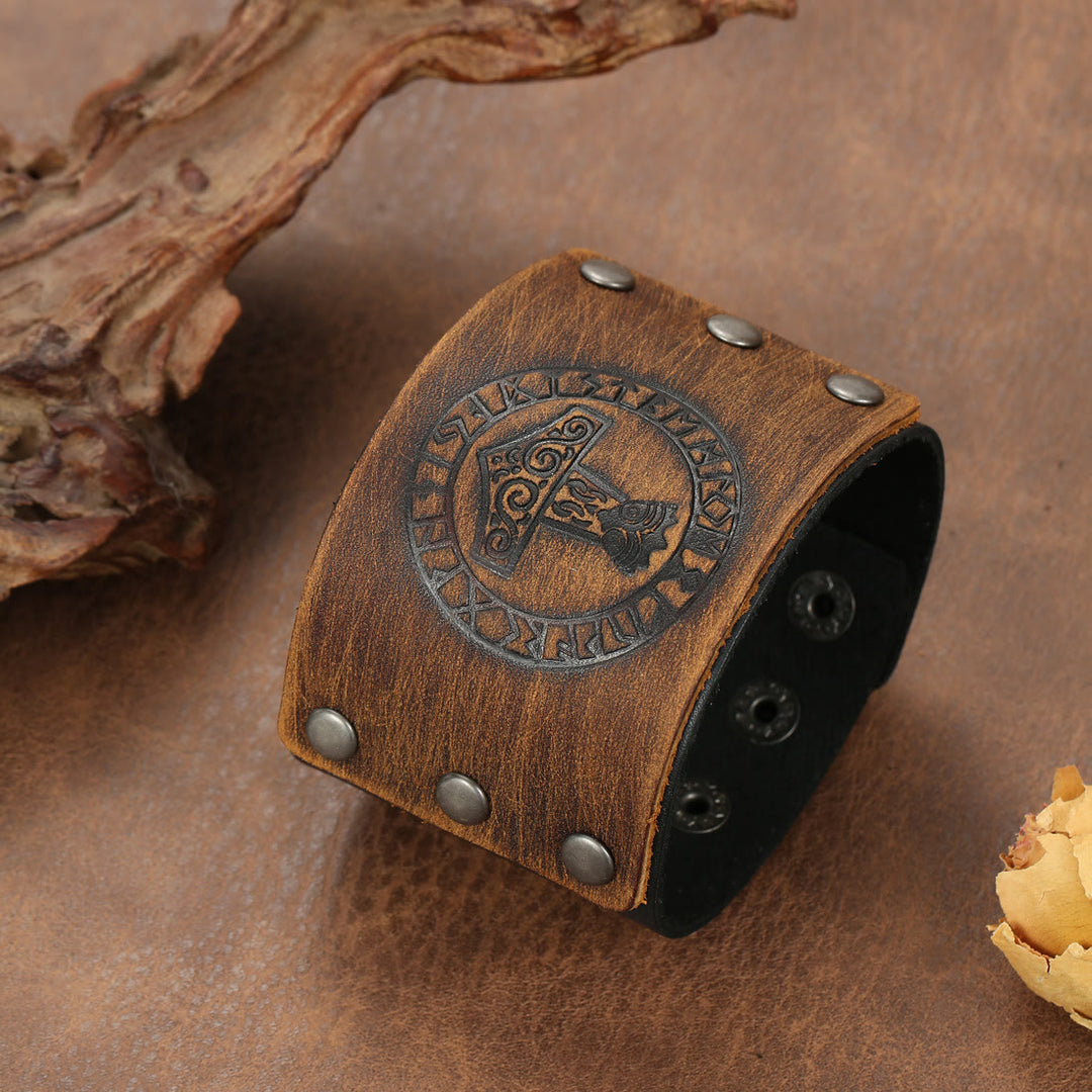 FREE Today: Viking Compass Norse Dragon Medieval Embossed Eco Leather Bracelet Arm Bracers - Viking Wolf Totem - image 2