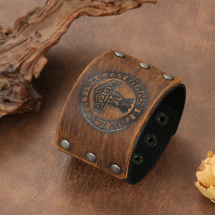 FREE Today: Viking Compass Norse Dragon Medieval Embossed Eco Leather Bracelet Arm Bracers - Viking Wolf Totem - image 2