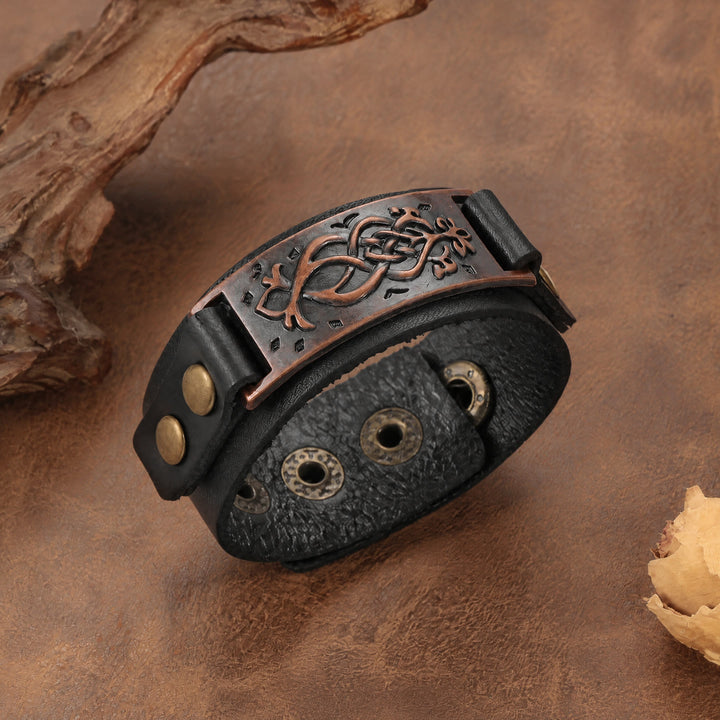 FREE Today: Viking Compass Norse Dragon Medieval Embossed Eco Leather Bracelet Arm Bracers - Wide Black Tree - image 6