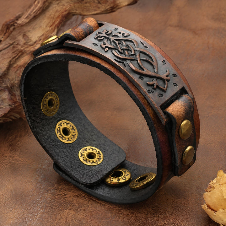 FREE Today: Viking Compass Norse Dragon Medieval Embossed Eco Leather Bracelet Arm Bracers - Layered Viking Knot - image 5