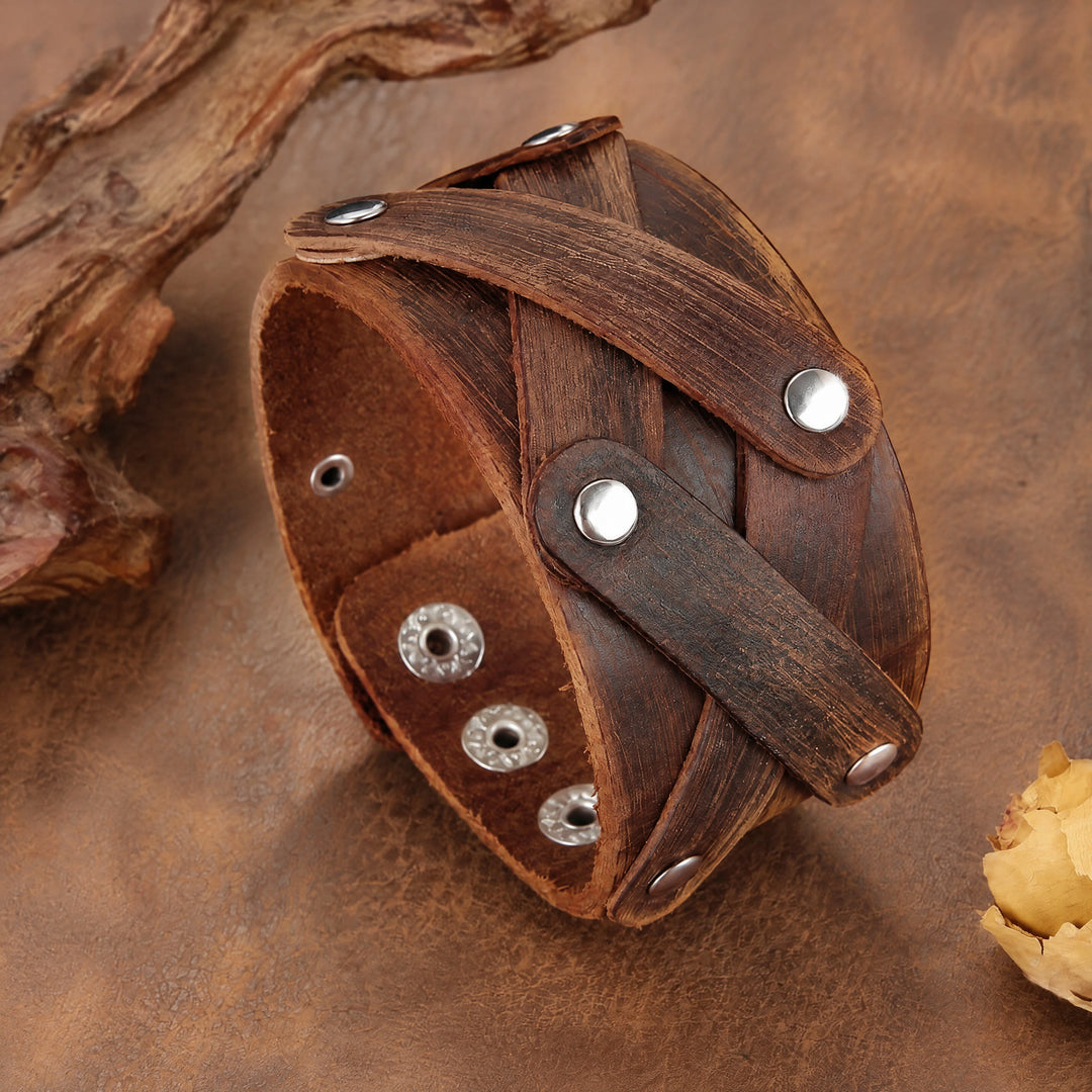 FREE Today: Viking Compass Norse Dragon Medieval Embossed Eco Leather Bracelet Arm Bracers - Interwoven Layered Leather - image 15