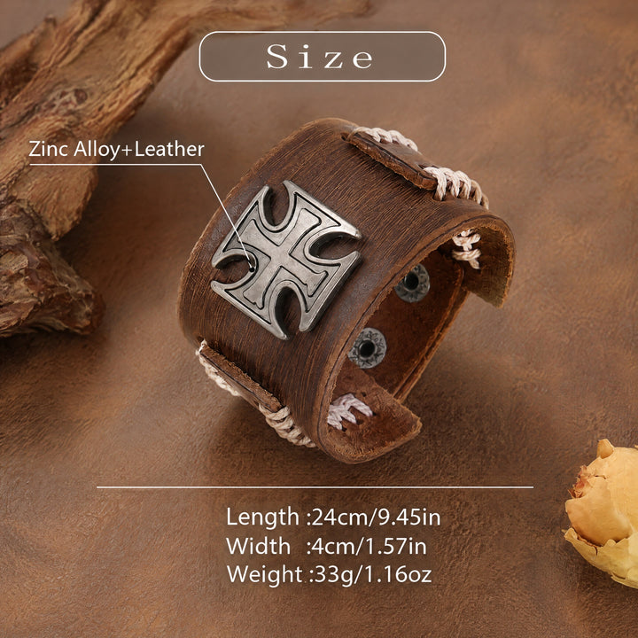 FREE Today: Viking Compass Norse Dragon Medieval Embossed Eco Leather Bracelet Arm Bracers - Crusader Cross Charm - image 8