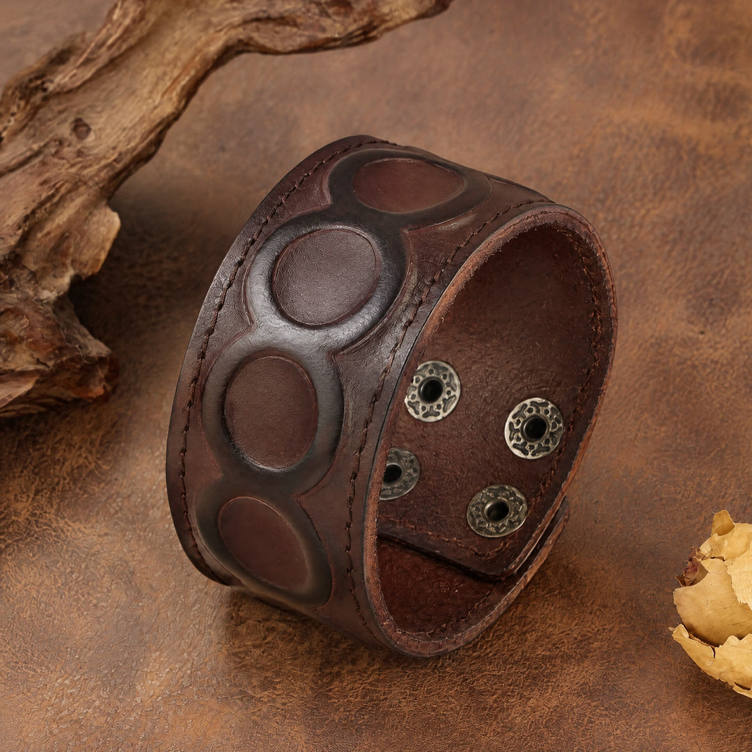 FREE Today: Viking Compass Norse Dragon Medieval Embossed Eco Leather Bracelet Arm Bracers - Vintage Circle Pattern - image 4
