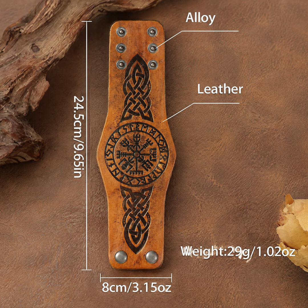 FREE Today: Viking Compass Norse Dragon Medieval Embossed Eco Leather Bracelet Arm Bracers - Compass Charm Leather - image 12