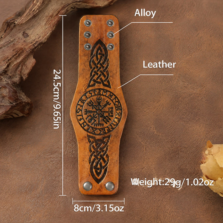FREE Today: Viking Compass Norse Dragon Medieval Embossed Eco Leather Bracelet Arm Bracers - Compass Charm Leather - image 12