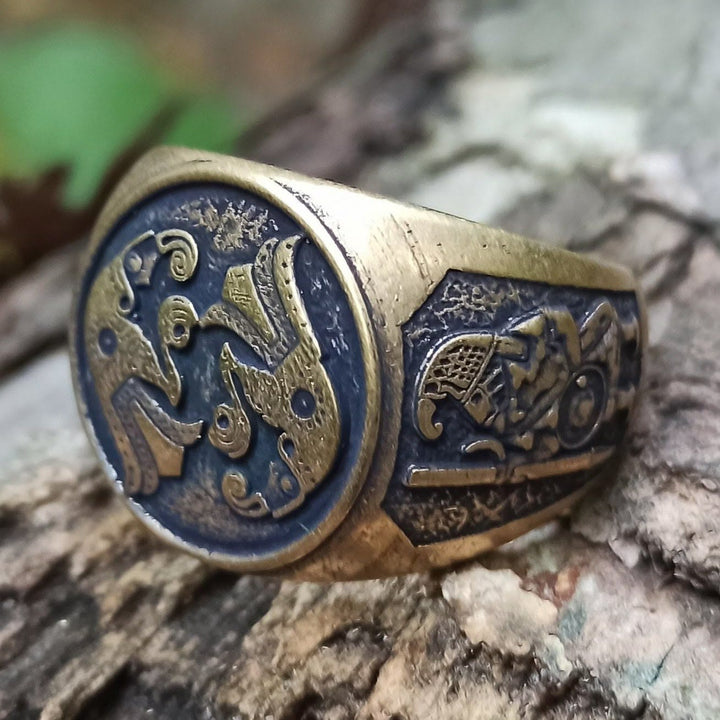 FREE Today: Raven Ring Viking Jewelry Signet for Men Norse Mythology Ancient - Gloden - US 10 - image 0