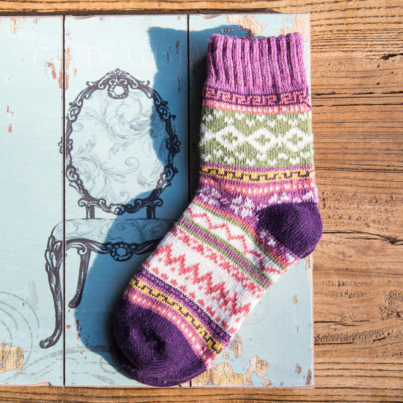 FREE Today: 5 Pairs Socks for Women Winter Thick Warm Wool Socks Cozy Crew Christmas Gift - Purple - 5 Pairs - image 8