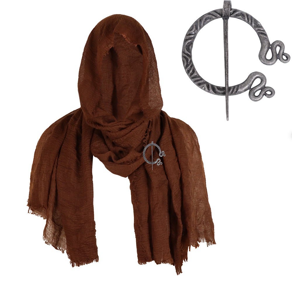 FREE Today: Post Apocalyptic Shawl Scarf Shaman Cowl Medieval Costume Viking Brooch Hooded Cowl Scarf - Brown Scarf + Brooch - image 8