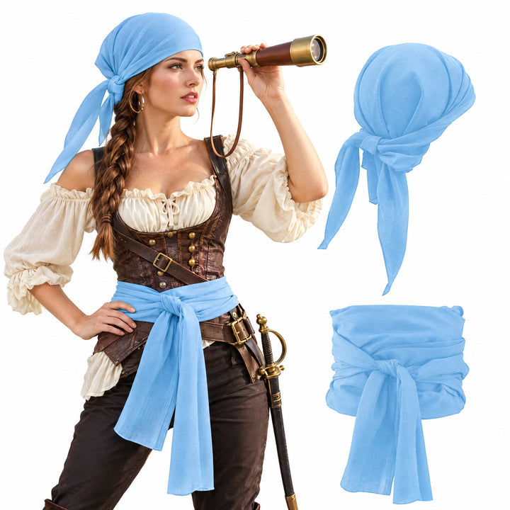 FREE Today: Pirate Bandana Belt for Women Men - Halloween Renaissance Costume Accessories Pirate Head Scarf Sash for Cosplay Party - image 9